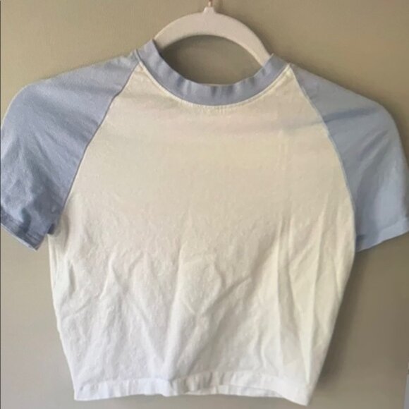 Tops - Blue and White Raglan Crop Top